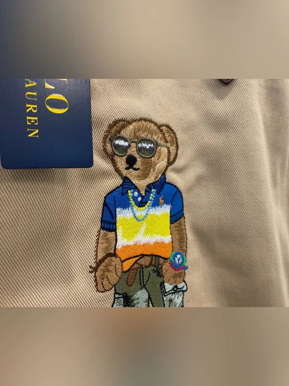 Polo Ralph Lauren Khaki Tan BEACH SHOP BEAR Cotton Twill Embroidered Tote Bag